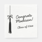 Coquette Bow Grad Tassel Black & White Graduation Serviette (Vorderseite)