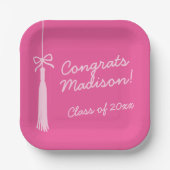 Coquette Bow Grad Tassel Pink 2025 Abschluss Pappteller (Vorderseite)
