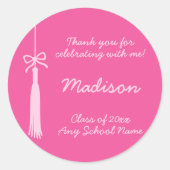 Coquette Bow Grad Tassel Pink 2025 Abschluss Runder Aufkleber (Vorderseite)