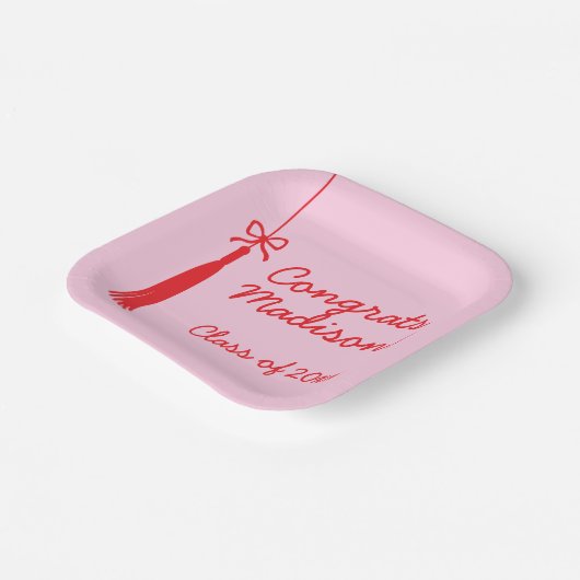 Coquette Bow Grad Tassel Rosa Abschluss 2025 Pappteller (Gewinkelt)