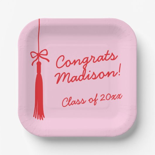 Coquette Bow Grad Tassel Rosa Abschluss 2025 Pappteller (Vorderseite)