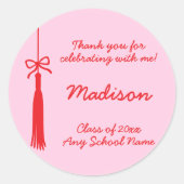 Coquette Bow Grad Tassel Rosa Abschluss 2025 Runder Aufkleber (Vorderseite)