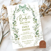 Coquette Bow Greenery Baby Brunch Einladung