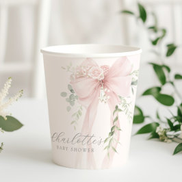 Coquette Bow Greenery Baby in bloom baby Shower Pappbecher