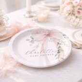 Coquette Bow Greenery Baby in bloom baby Shower Pappteller