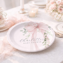 Coquette Bow Greenery Baby in bloom baby Shower Pappteller