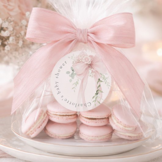 Coquette Bow Greenery Baby in bloom baby Shower Runder Aufkleber