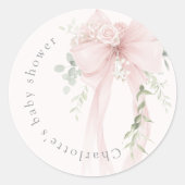 Coquette Bow Greenery Baby in bloom baby Shower Runder Aufkleber (Vorderseite)