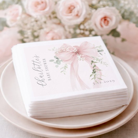 Coquette Bow Greenery Baby in bloom baby Shower Serviette