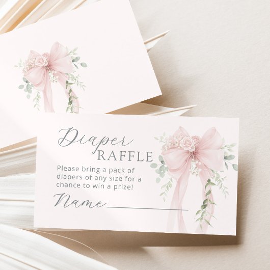 Coquette Bow Greenery Diaper raffle Begleitkarte
