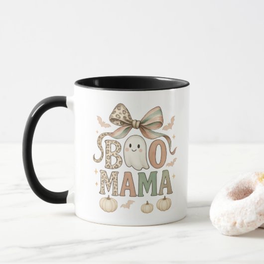 Coquette Bow Halloween Ghost Boo Mama Geschenk Mam Tasse (Mit Donut)