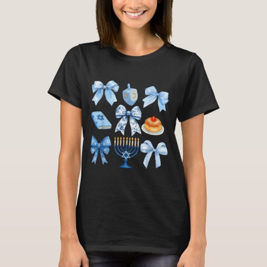 Coquette Bow Hanukkah Chanukah Pajama Latke Jewish T-Shirt (Vorderseite)