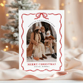 Coquette Bow Holiday Foto Card, Frohe Weihnachten