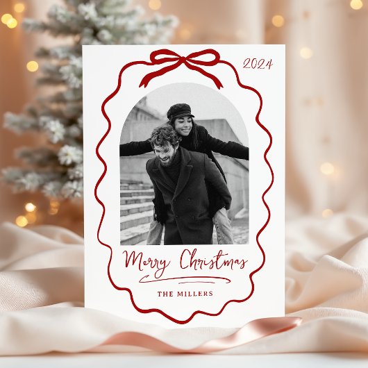 Coquette Bow Holiday Foto Card, Frohe Weihnachten