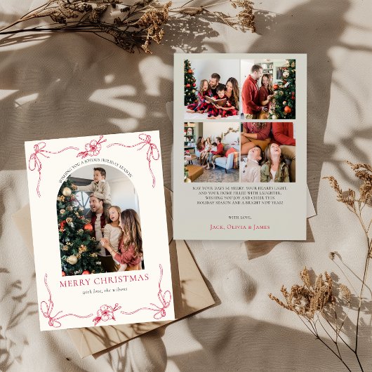 Coquette Bow Holiday Foto Collage Weihnachtskarte Einladung