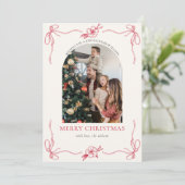 Coquette Bow Holiday Foto Collage Weihnachtskarte Einladung (Stehend Vorderseite)