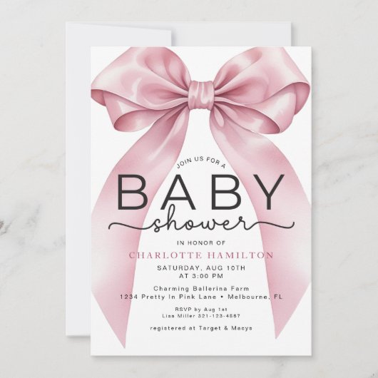 Coquette Bow Kinderdusche Einladung - S (Vorderseite)