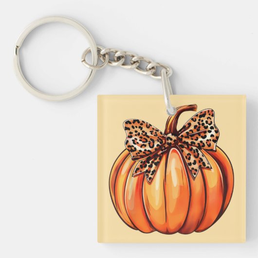 Coquette Bow Leopard Pumpkin Erntedank Rustikal Schlüsselanhänger (Vorderseite)