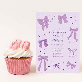 Coquette Bow Lila Geburtstagsparty Einladung