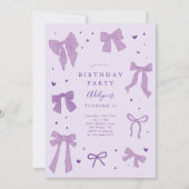 Coquette Bow Lila Geburtstagsparty Einladung (Vorderseite)