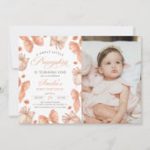 Coquette Bow Little Pumpkin Birthday Foto Einladung (Vorderseite)