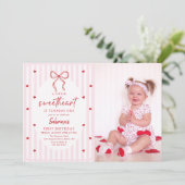 Coquette Bow Little Sweetheart Birthday Invitation Einladung (Stehend Vorderseite)