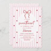 Coquette Bow Little Sweetheart Birthday Invitation Einladung (Vorne/Hinten)