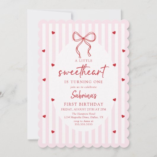 Coquette Bow Little Sweetheart Birthday Invitation Einladung (Vorderseite)