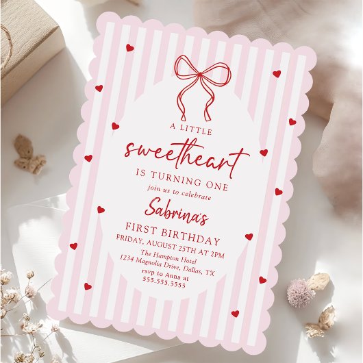 Coquette Bow Little Sweetheart Birthday Invitation Einladung