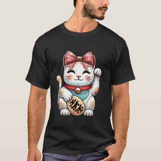 Coquette Bow Maneki Neko Japanischer Katze Lucky P T-Shirt