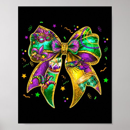 Coquette Bow Mardi Gras New Orleans Fleur De Lis F Poster (Vorne)