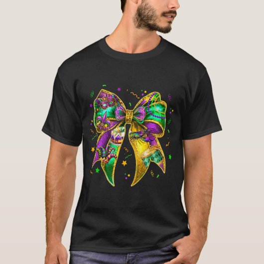 Coquette Bow Mardi Gras New Orleans Fleur De Lis F T-Shirt (Vorderseite)