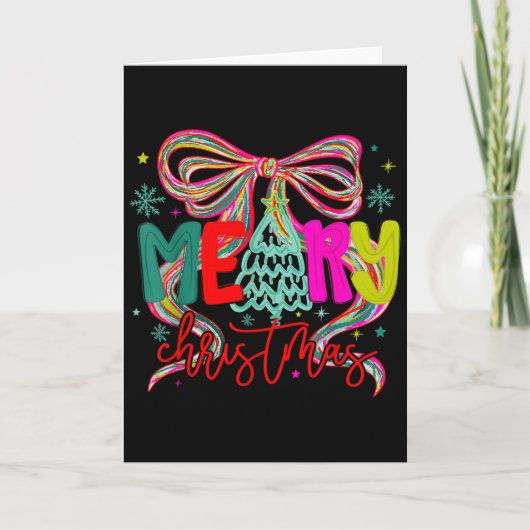 Coquette Bow Merry Christmas Preppy Xmas Pajamas W Karte (Vorderseite)