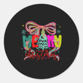 Coquette Bow Merry Christmas Preppy Xmas Pajamas W Runder Aufkleber (Vorderseite)