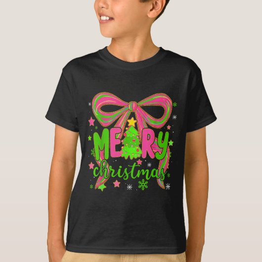 Coquette Bow Merry Christmas Tree Xmas Holiday Gir T-Shirt (Vorderseite)