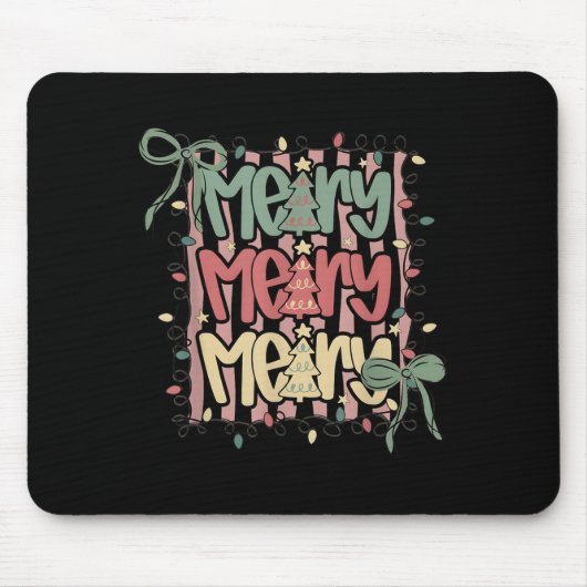 Coquette Bow Merry Christmas Tree Xmas Lights Girl Mousepad (Vorne)