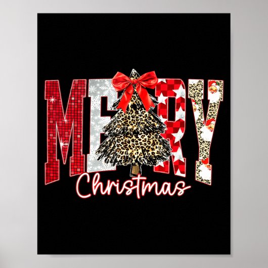 Coquette Bow Merry Christmas Xmas Tree Family Paja Poster (Vorne)