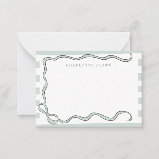 Coquette Bow & Mint Green Strips Personalisiert Mitteilungskarte (Vorderseite)
