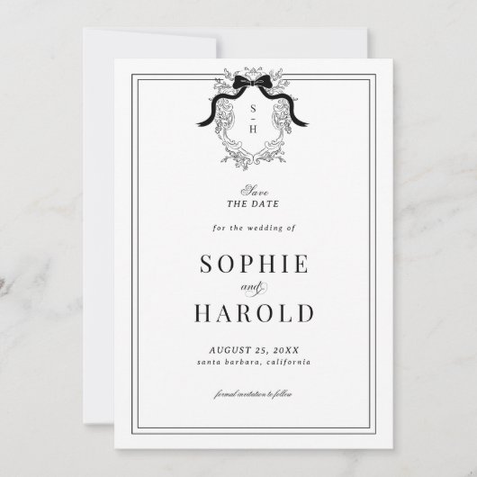 Coquette Bow Monogram QR-Codierung Hochzeit in fra Save The Date (Vorderseite)