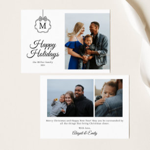 Coquette Bow Monogram Ursprüngliches Foto Weihnach Feiertagskarte