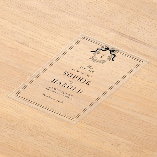 Coquette Bow Monogram Wedding, französisches Wappe Acryleinladungen (Ablage )