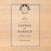 Coquette Bow Monogram Wedding, französisches Wappe Acryleinladungen (Vorderseite)