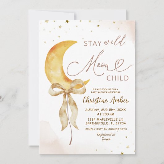 Coquette Bow Moon Boho Kinderdusche Einladung (Vorderseite)