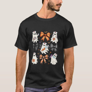 Coquette Bow Niedlich Fall Ghost Boo Crew Nurse Ha T-Shirt