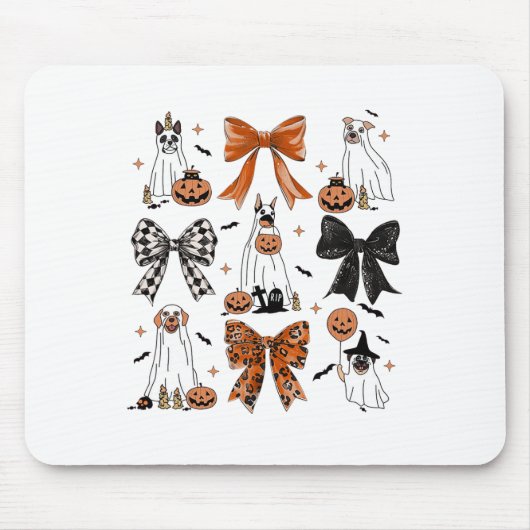 Coquette Bow Niedlich Ghost Hunde Halloween Pumpki Mousepad (Vorne)