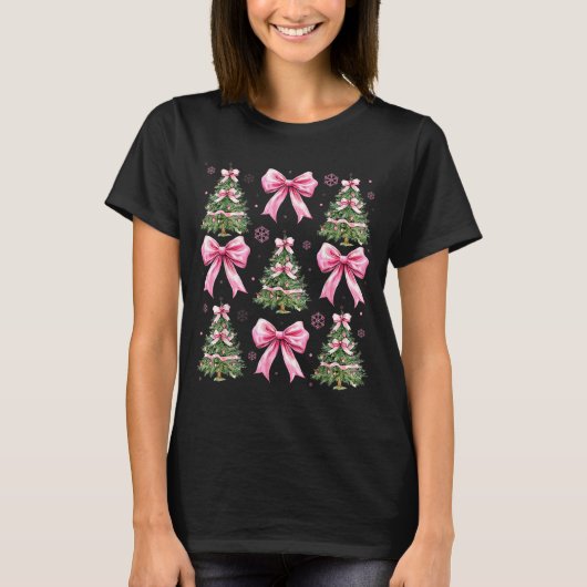 Coquette Bow Nk Christmas Tree Xmas Pajamas Women T-Shirt (Vorderseite)