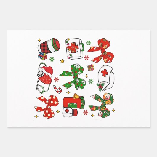 Coquette Bow Nurse Weihnachtsnachtsnahrung Merry X Geschenkpapier Set (Vorderseite)