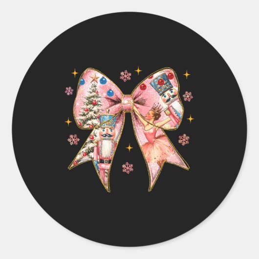 Coquette Bow Nutcracker Christmas Xmas Family Paja Runder Aufkleber (Vorderseite)