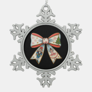 Coquette Bow Nutcracker Weihnachtsfeiertag Schneeflocken Zinn-Ornament