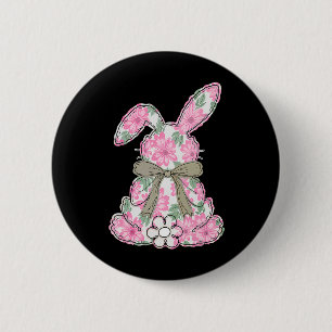 Coquette Bow Oster Bunny Spring Florals T-Shirt Fr Button